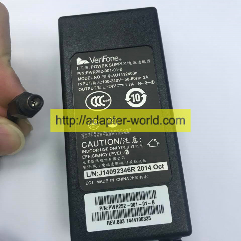 *100% Brand NEW* Verifone AU1412403n for PWR252-001-01-B 24V--1.7A Switching Power Adapter Free shipping!